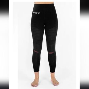 Medium Piloxing Black Yoga Leggings, Mesh Cut Outs, Workout Out, Athleisure